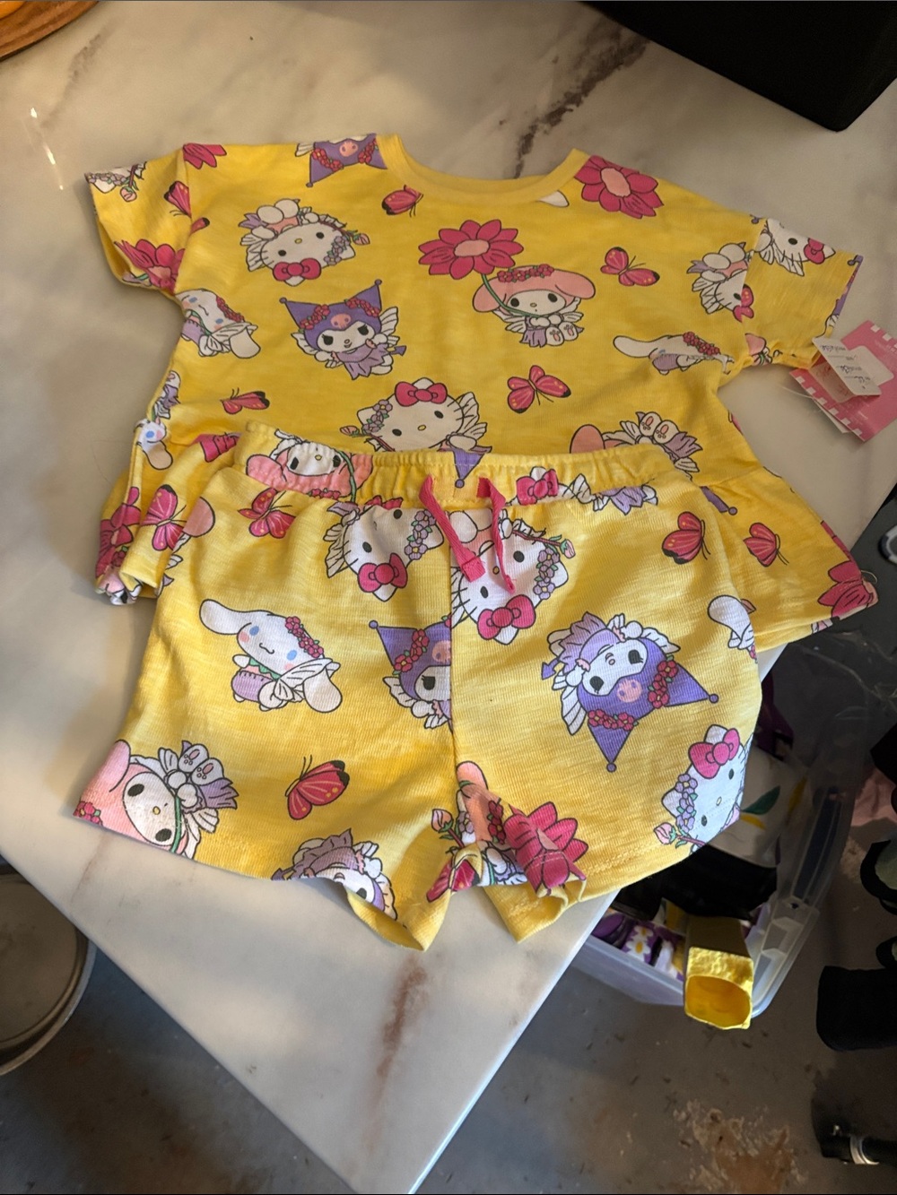 Sanrio Yellow Floral & Pink Character Two-Piece Set